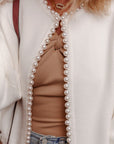 Pearl Embellished Open-Front Cardigan