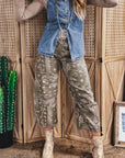 Western Denim Button Front Slit Sleeveless Vest
