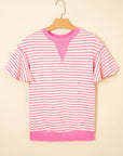 Stripe Contrast Detail Ruffle Short Sleeve Top