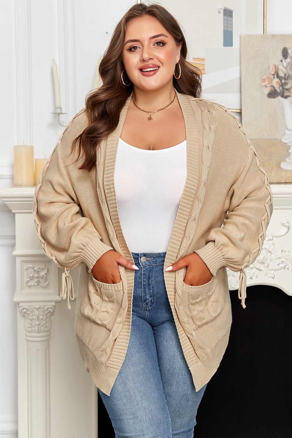 Leilany Tie Sleeve Open PLUS Cardigan