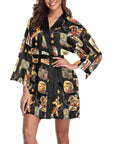 Baha Ranch Vintage Cowgirl Collage Satin Kimono Sleeve Robe
