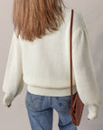 Floral Textured Puff Sleeve Round Neck Sweater