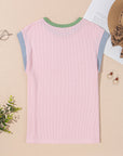 Colorblock Corded Knit Crew Neck Tee