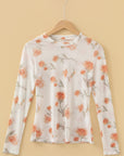 Floral Mesh Round Neck Long Sleeve Top