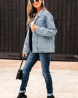 Solid Denim Scallop Collar Patch Pocket Buttoned Jacket