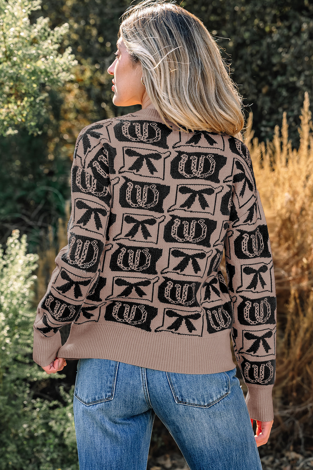 Western Bows &amp; Horseshoes Long Sleeve Sweater