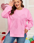 Plus Size Bow Tie Lace Embroidered Dolman Sweatshirt