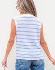 Stripe Buttoned V-Neck Sweater Knit Top