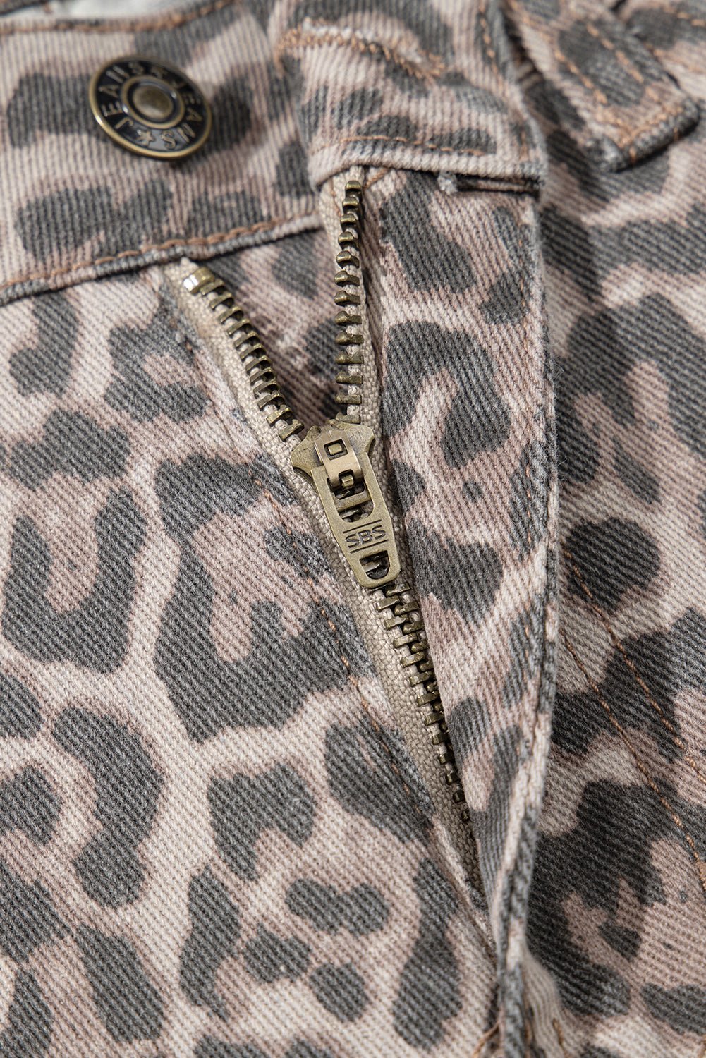 Leopard Frayed Edge High Waist Wide Leg Jeans