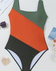 Colorblock Padded Square Neck One Piece Swimsuit