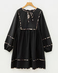 Plus Size Leopard Contrast Trim Tie-Neck Mini Dress