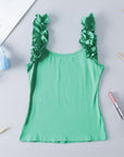 Solid Ruffle Straps Scoop Neck Tank Top