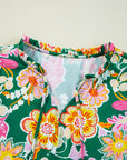 Floral Puff Sleeve V-Neck Peplum Blouse