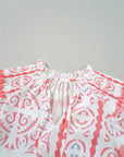 Abstract Poet Collar Smocked Long Sleeve Blouse
