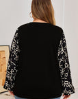Plus Size Bow Tie Patchwork Long Sleeve Blouse