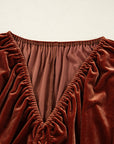 Velvet Elastic V-Neck Puff Sleeve Mini Dress