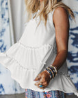 Solid Frilled Ruffle Tiered Tank Top
