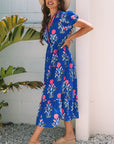 Floral Puff Sleeve V-Neck Maxi Dress