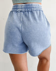 Mineral Wash Drawstring Elastic Waist Raw Edge Shorts