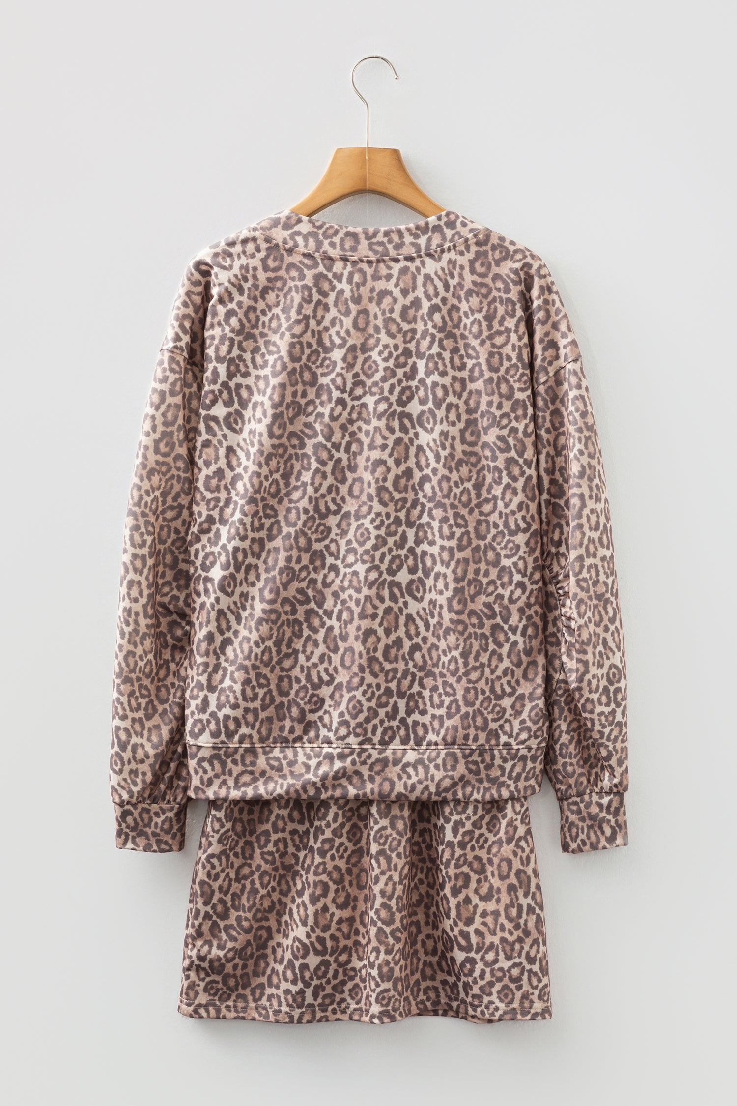 Leopard V-Neck Pullover &amp; Wide-Waistband Skirt Set