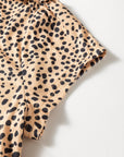 Cheetah Frilled V-Neck Short Sleeve Blouse
