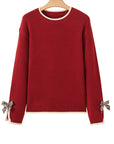 Leopard Bow Split Cuff Contrast Trim Sweater