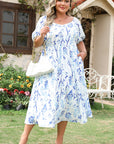 Plus Size Floral Sweetheart Neck Midi Dress