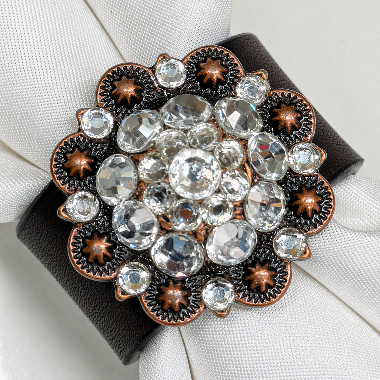 Copper Clear Crystal Concho Napkin Ring 