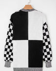Checker Open Front Drop Shoulder Cardigan