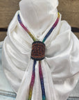 35X35" Solid White Wild Rag / Scarf - Leather Slide and Bolo Tie