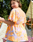 Aspen Plus Size Floral Puff Sleeve Babydoll Blouse