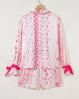 Floral Shirt Satin Tie and Shorts Pajama Set