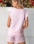 Ocean Bow Jacquard Ruffle Sleeve Short 2pcs Outfit