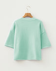 Solid 3/4 Sleeve Boxy Button-Down Cardigan