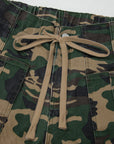 Camo Denim Patch Pocket Drawstring Barrel Leg Jeans