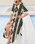 Baha Ranch Colores de Mexico Southwestern Aztec Button-Up Long Sleeve Shirt Dress