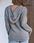 Collins V Neck Ribbed Drop Shoulder Hooded Sweater