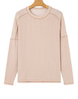 Solid Corded Knit Long Sleeve Top
