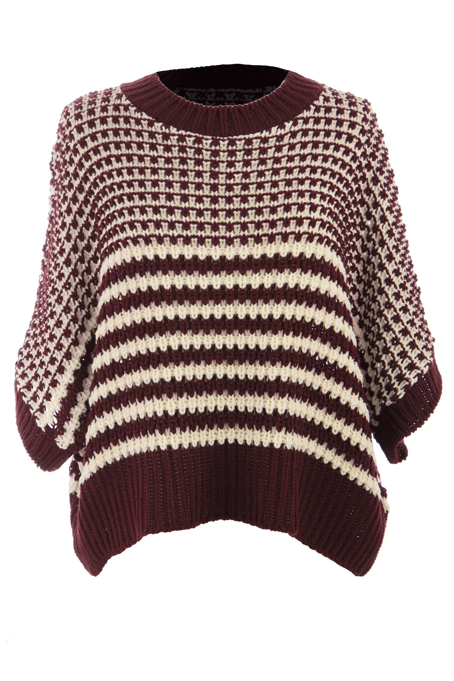 Stripe Draped 3/4 Sleeve Slouchy Sweater