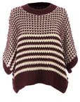 Stripe Draped 3/4 Sleeve Slouchy Sweater