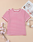 Stripe Scallop Trim Round Neck T-Shirt