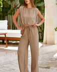 Solid Keyhole Puffy Tank and Pants Set