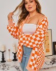 Plus Size Checker Drop Shoulder Open Front Cardigan