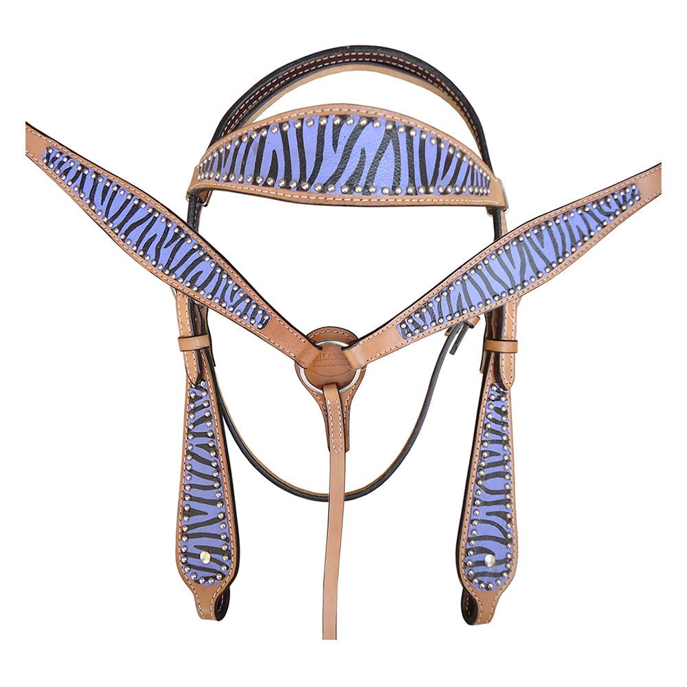 HILASON W. H. Leather Headstall &amp; Breast Collar Tk. Set Blue Zebra –