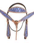 HILASON W. H. Leather Headstall & Breast Collar Tk. Set Blue Zebra –