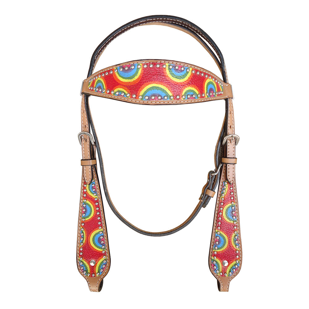 HILASON Western Horse Leather Headstall and Breast Collar Tack Set Rainbow| Headstall Bridle for Horses Western | Horse Headstall Bridle | Western Headstalls Bridle for Horses