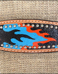 HILASON Western Horse Leather Headstall and Breast Collar Set Turquoise Flame| Headstall Bridle for Horses Western | Horse Headstall Bridle | Western Headstalls Bridle for Horses