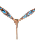 HILASON Western Horse Leather Headstall and Breast Collar Set Turquoise Flame| Headstall Bridle for Horses Western | Horse Headstall Bridle | Western Headstalls Bridle for Horses
