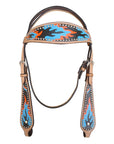 HILASON Western Horse Leather Headstall and Breast Collar Set Turquoise Flame| Headstall Bridle for Horses Western | Horse Headstall Bridle | Western Headstalls Bridle for Horses