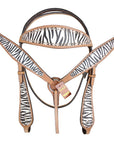 Western Leather Headstall And Breast Collar Tack Set With ZebraPatterned Durable